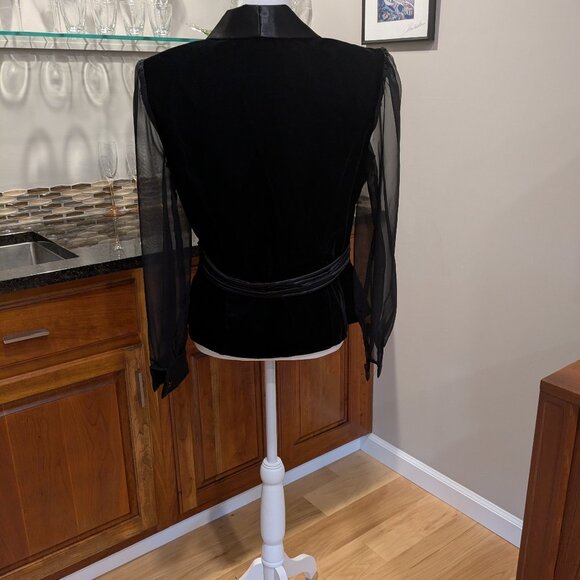 Vintage R&K Evening Blazer Black Velvet Sheer Chiffon Sleeve Tuxedo Jacket Sz 8 - Picture 4 of 6